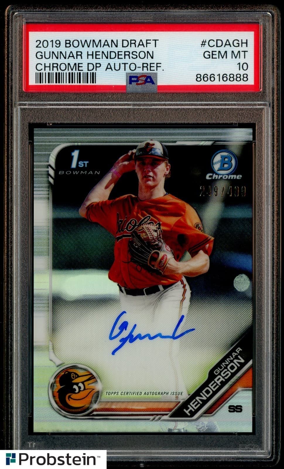 2019 Bowman Chrome DP Refractor Gunnar Henderson RC ON CARD AUTO /499 PSA 10