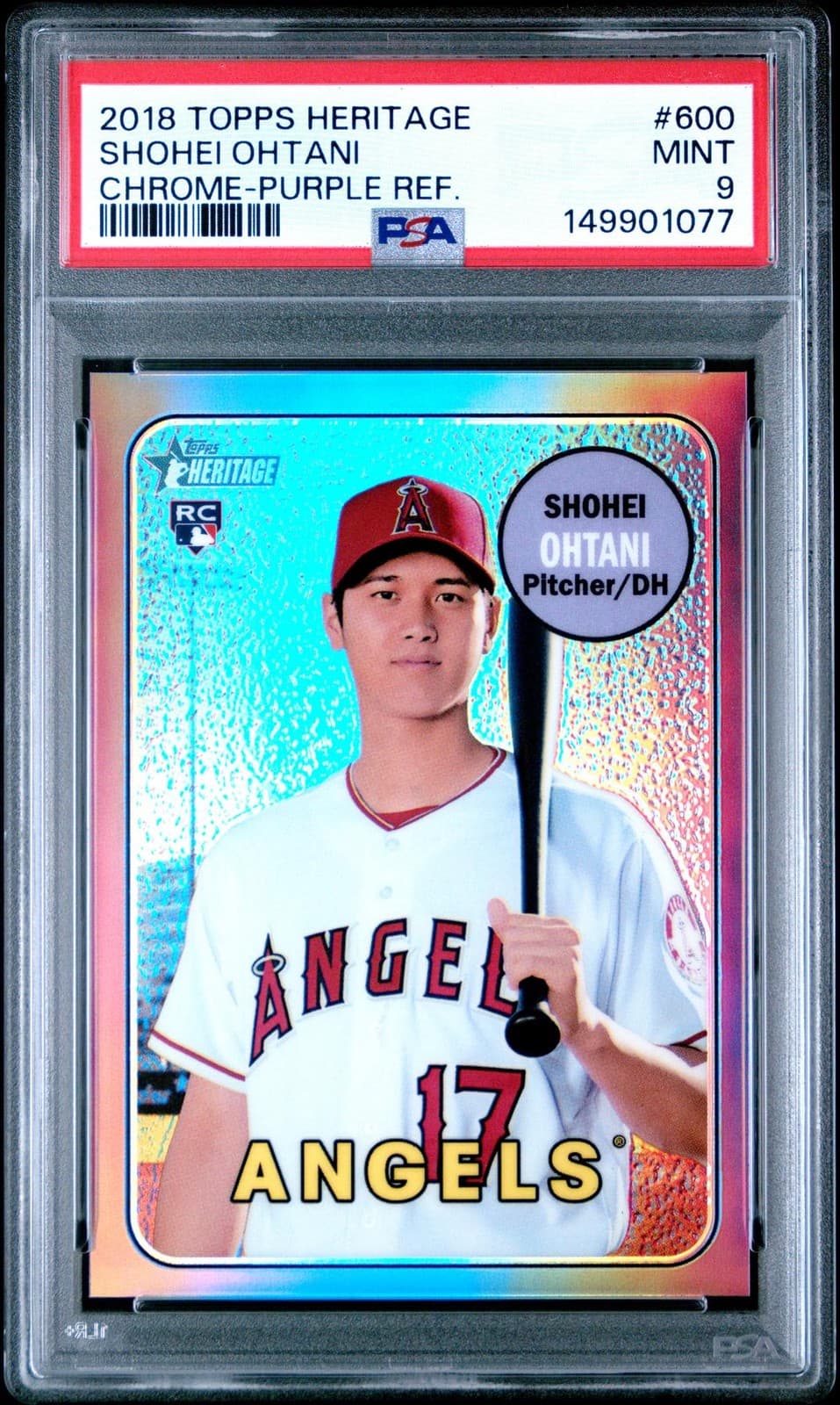 2018 Topps Heritage Shohei Ohtani Chrome Purple Refractor Rookie #600 PSA 9