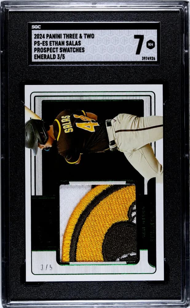 2024 Panini Three & Two Ethan Salas #PS-ES Prospect Swatches Emerald SGC 7