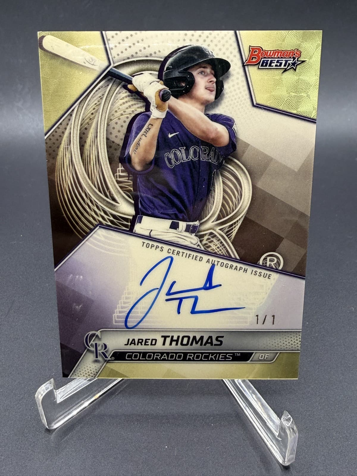 Jared Thomas Colorado Rockies 2025 Bowmans Best Superfractor Auto 1/1