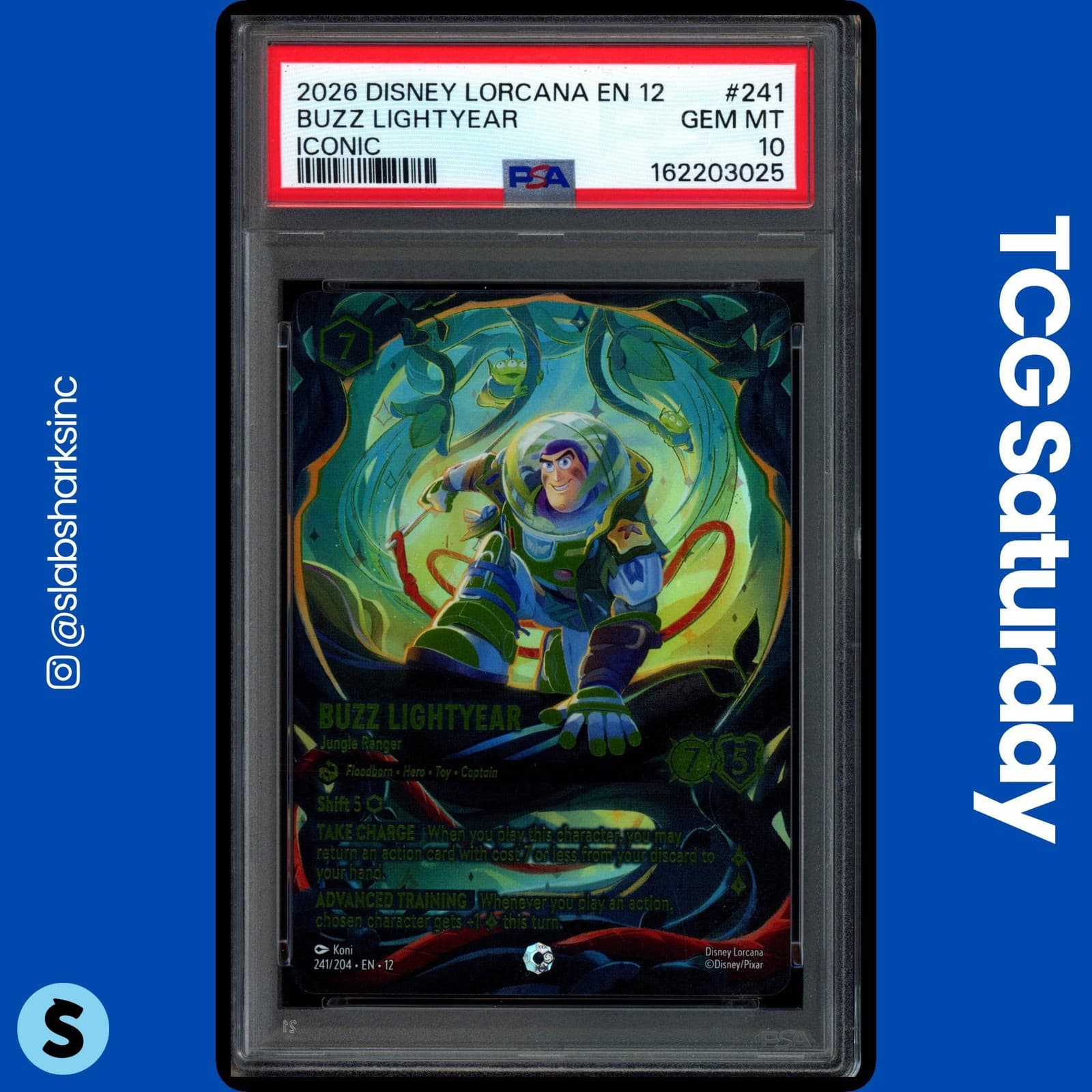2026 DISNEY LORCANA EN 12 WILDS UNKNOWN #241/204 BUZZ LIGHTYEAR ICONIC PSA 10