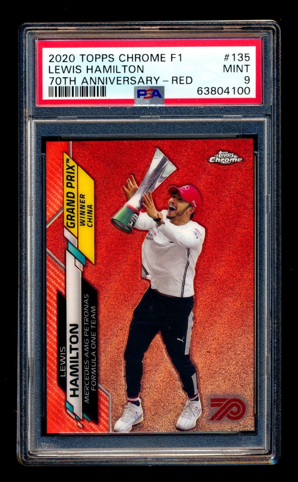 2020 TOPPS CHROME F1 #135 LEWIS HAMILTON RC 70TH RED REFRACTOR CHINA SSP PSA 9!