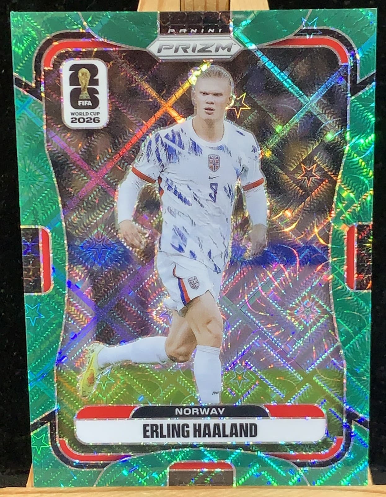1/5≈1/1 2026 Prizm FIFA World Cup Erling Haaland #333 Celestial Lattice SP Green
