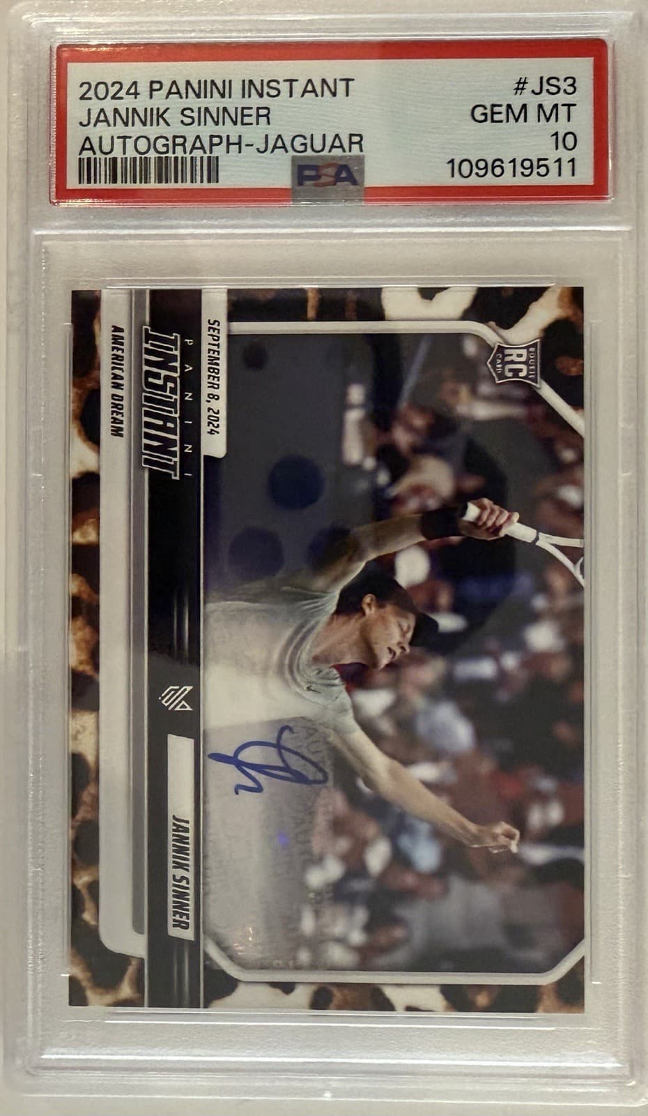 2024 PANINI INSTANT JANNIK SINNER AUTO-JAGUAR #JS3 JANNIK SINNER 2/10 PSA 10 !!
