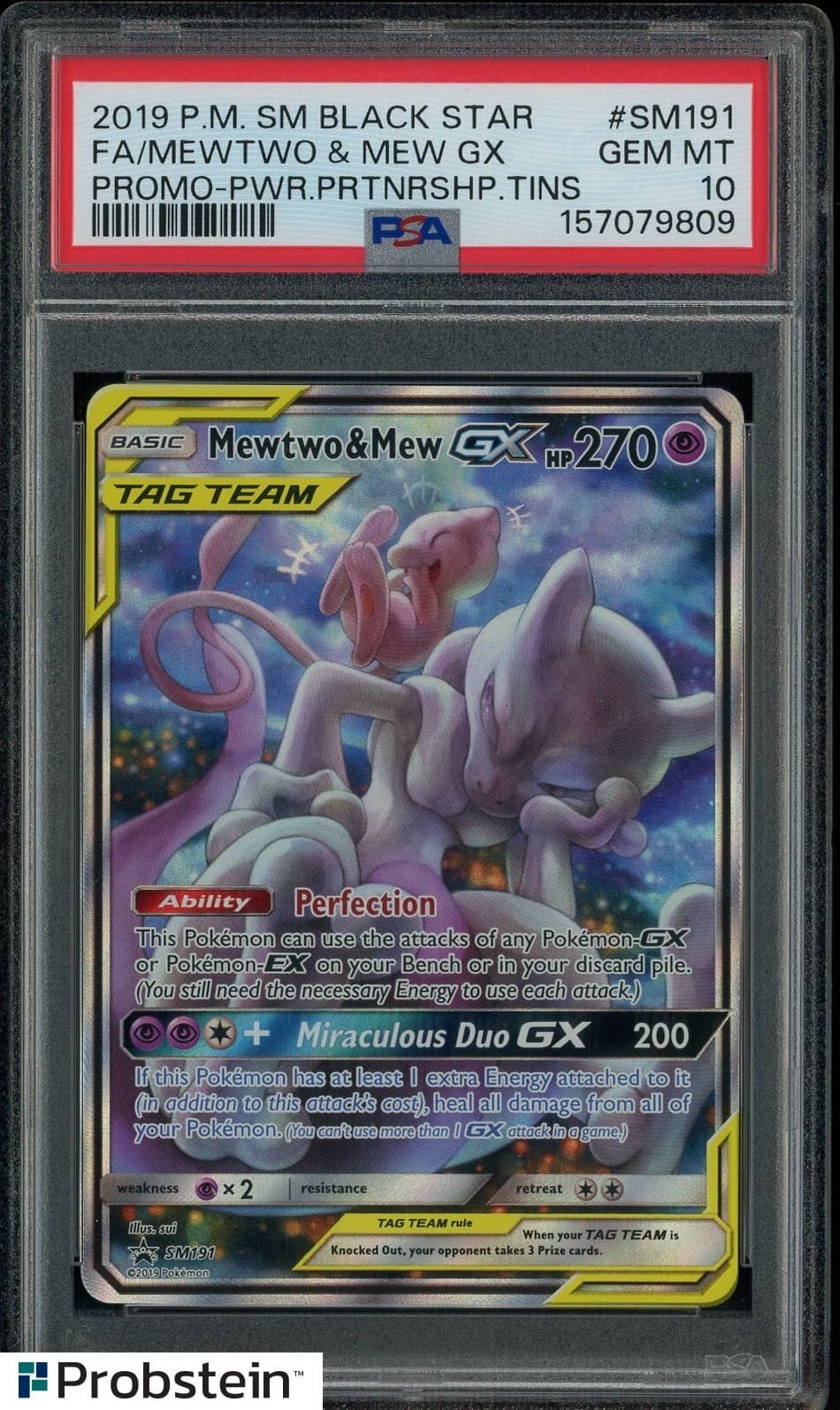 2019 Pokemon SM BSP #SM191 FA/Mewtwo & Mew GX PSA 10 GEM MINT