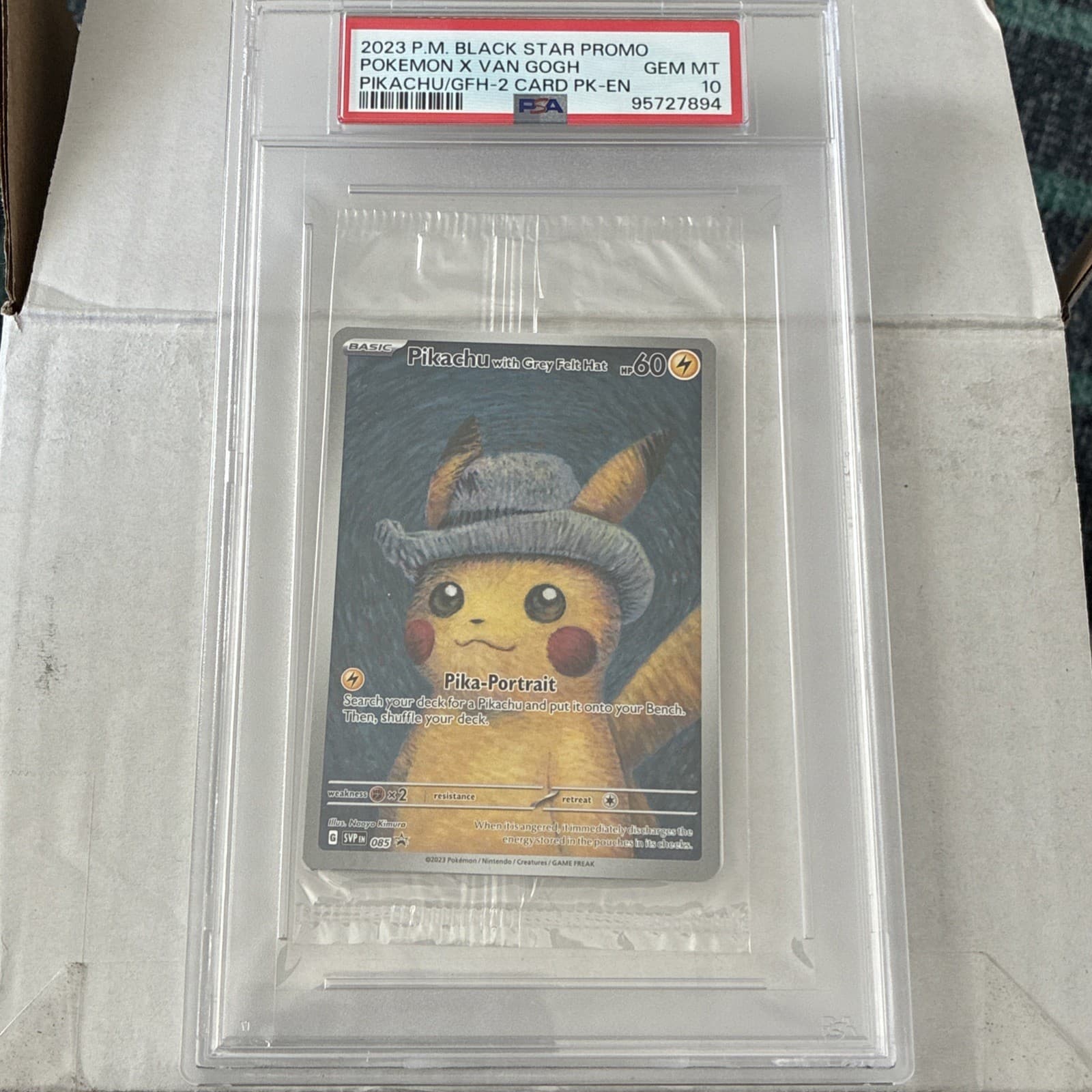 Pokemon Pikachu with Grey Felt hat Van Gogh 085 Graded Sealed Promo PSA 10