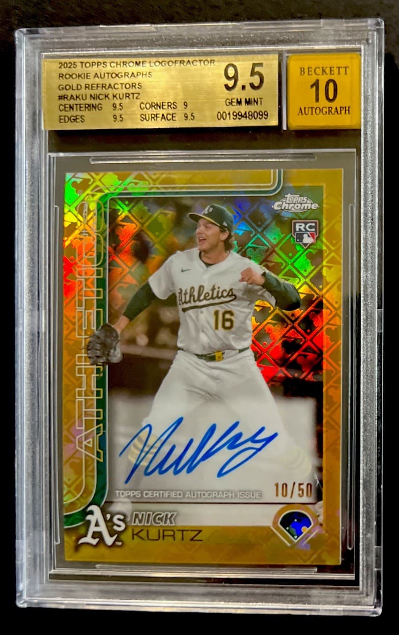2025 Chrome LOGOFRACTOR Rookie Auto Nick Kurtz #RAKU Gold Refractor /50 BGS 10