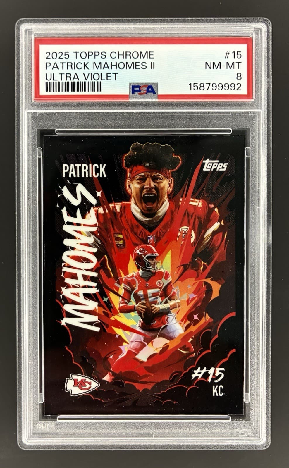 Topps Chrome 2025 Ultra Violet Patrick Mahomes II #UV-15 PSA 8 Chiefs CASE HIT