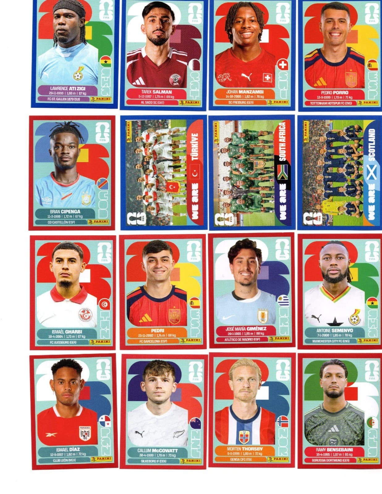 2026 Panini FIFA World Cup Blue Parallel Sticker Lot Of 80 (71 Blue + 9 Red)