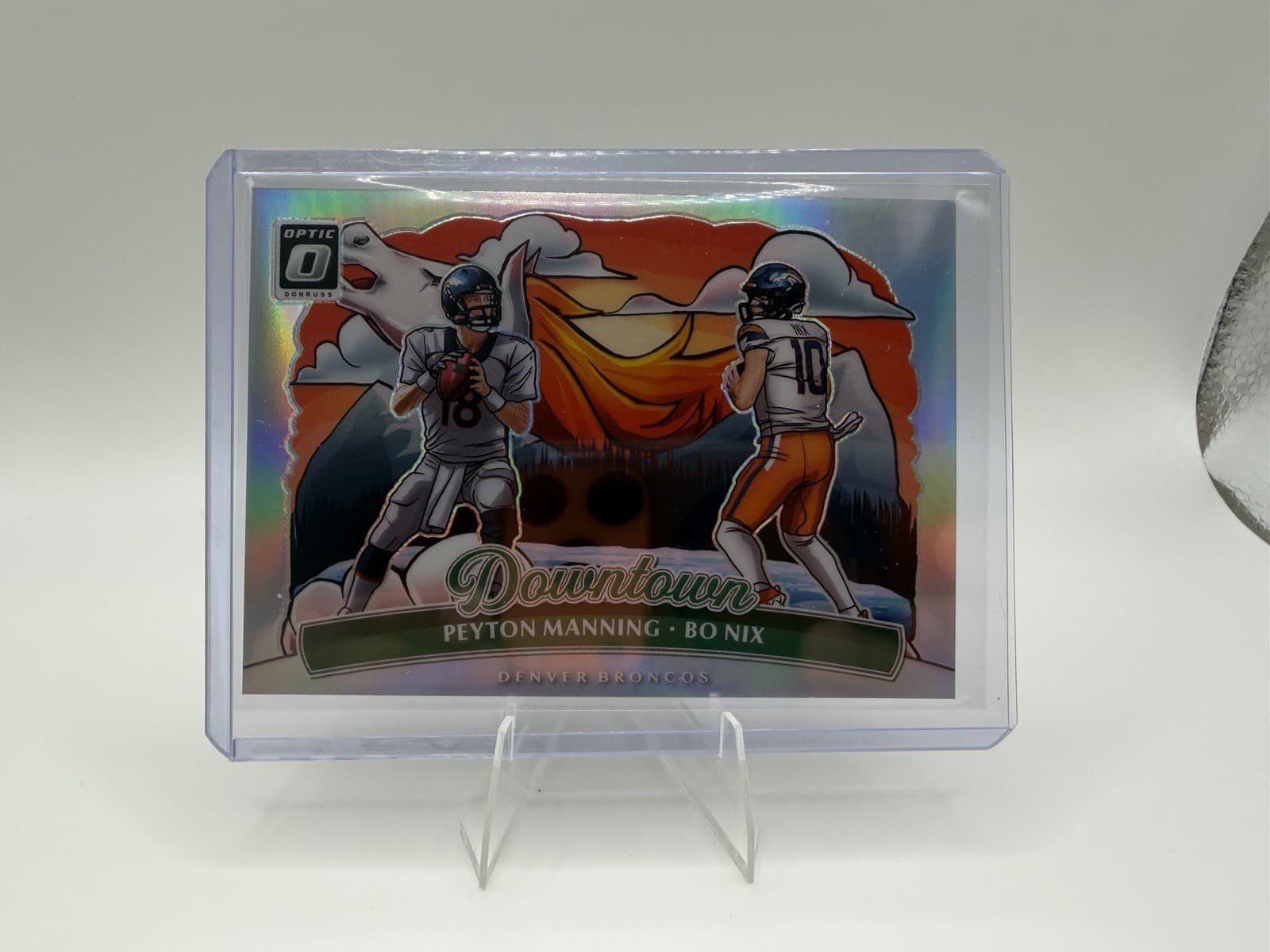 2025 Panini Donruss Optic Downtown Duos Prizm Bo Nix Peyton Manning #5 Broncos