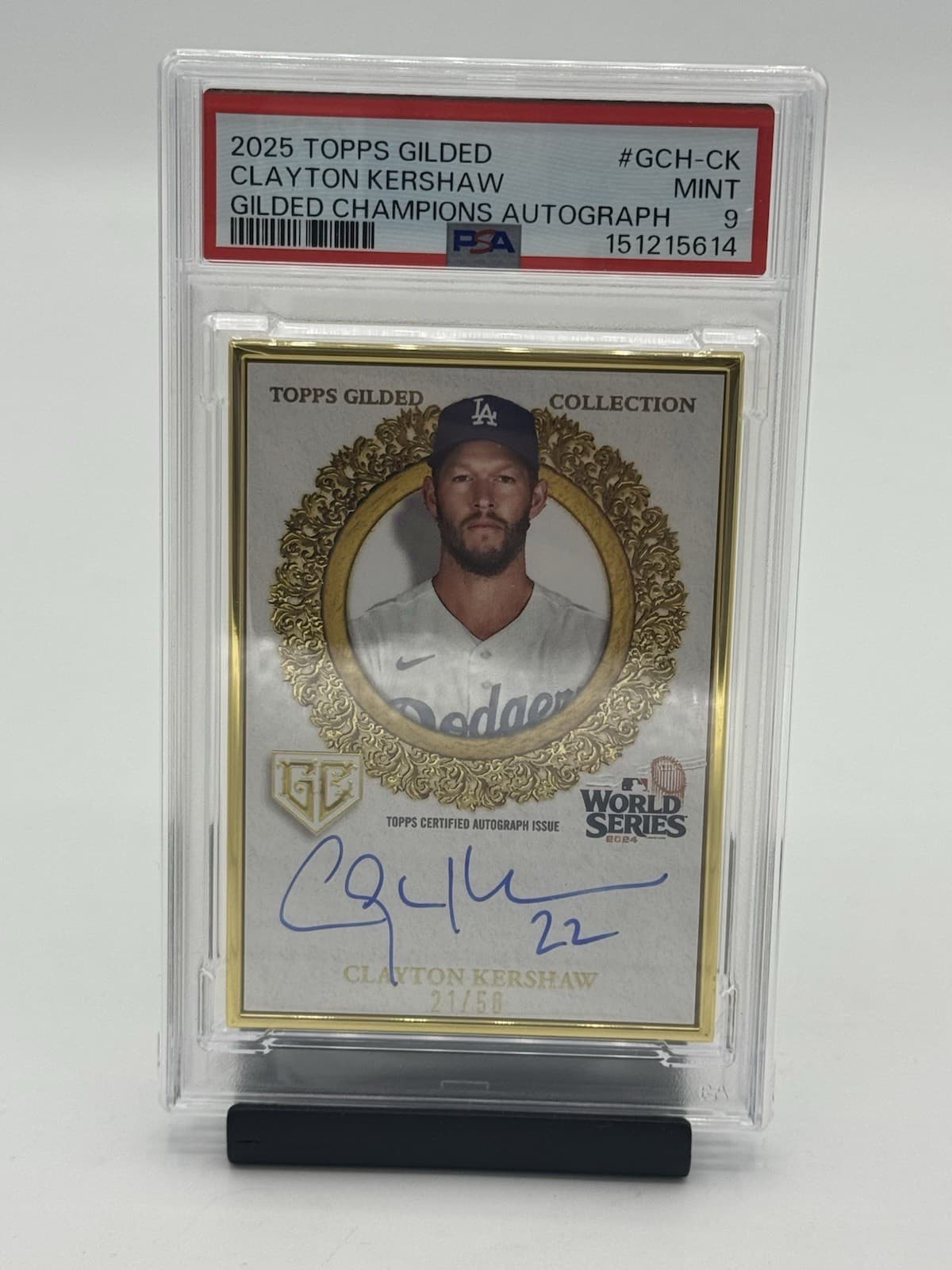 2025 Topps Gilded - Clayton Kershaw Champ Auto 21/50 Gold Plated #GCH-CK PSA 9