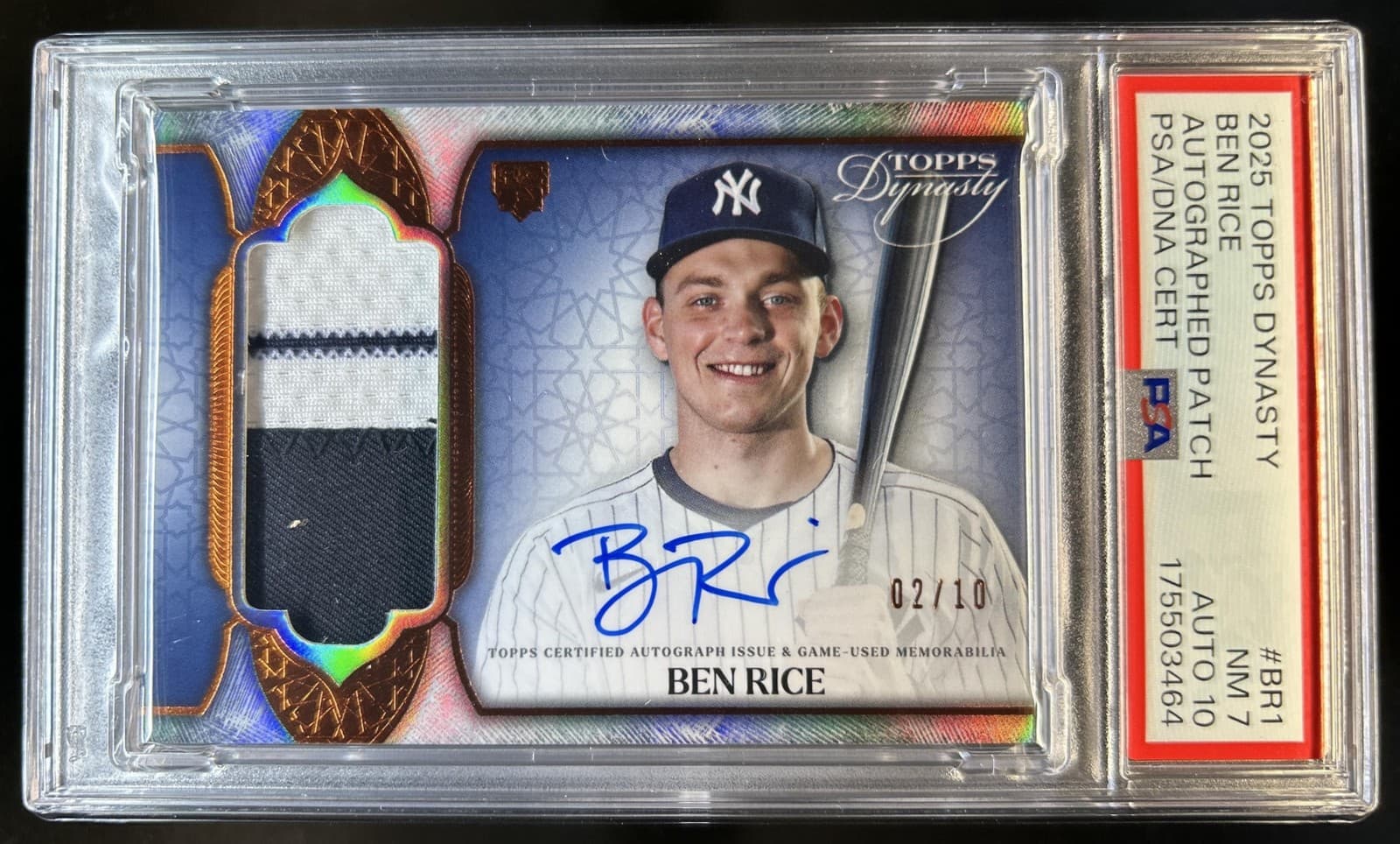 2025 Topps Dynasty Ben Rice Patch Auto Autograph Rookie RC #/10 Yankees PSA 7