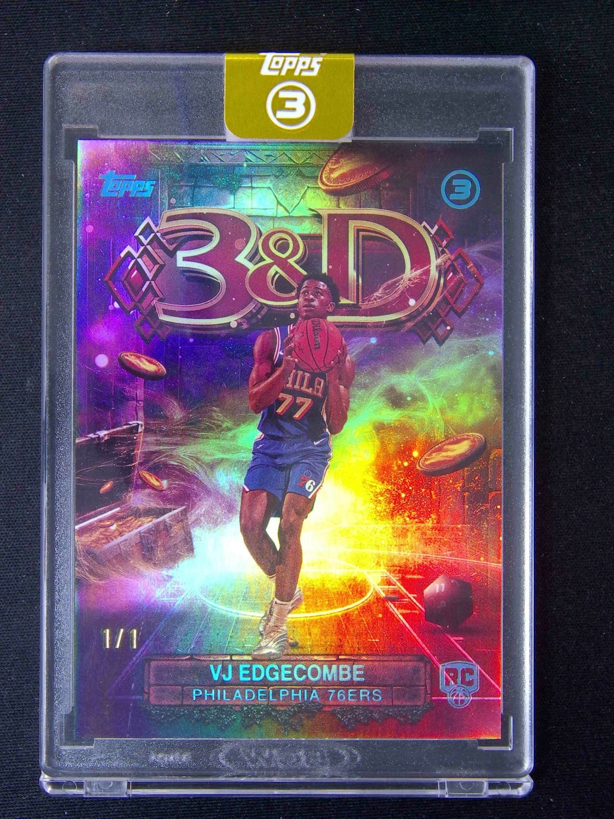 1/1 2025-26 Topps Three (3) VJ Edgecombe RC Rookie 3&D Case Hit SSP Platinum