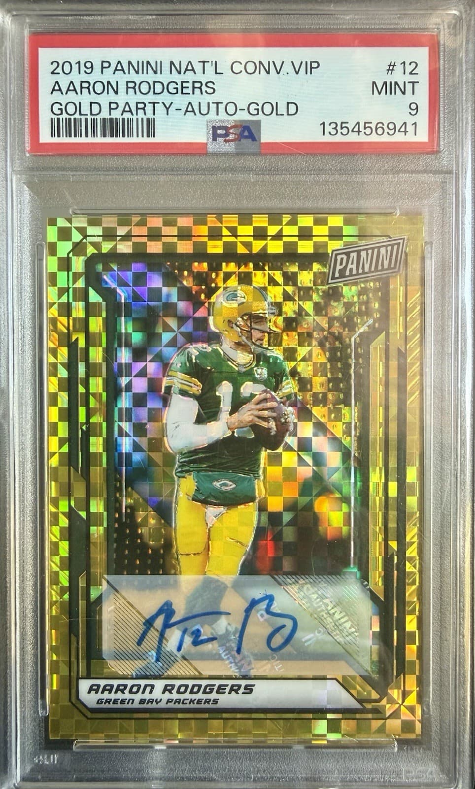 Panini 2019 NC VIP Aaron Rodgers Gold Party Auto /5 PSA 9 POP 1 NONE HIGHER!