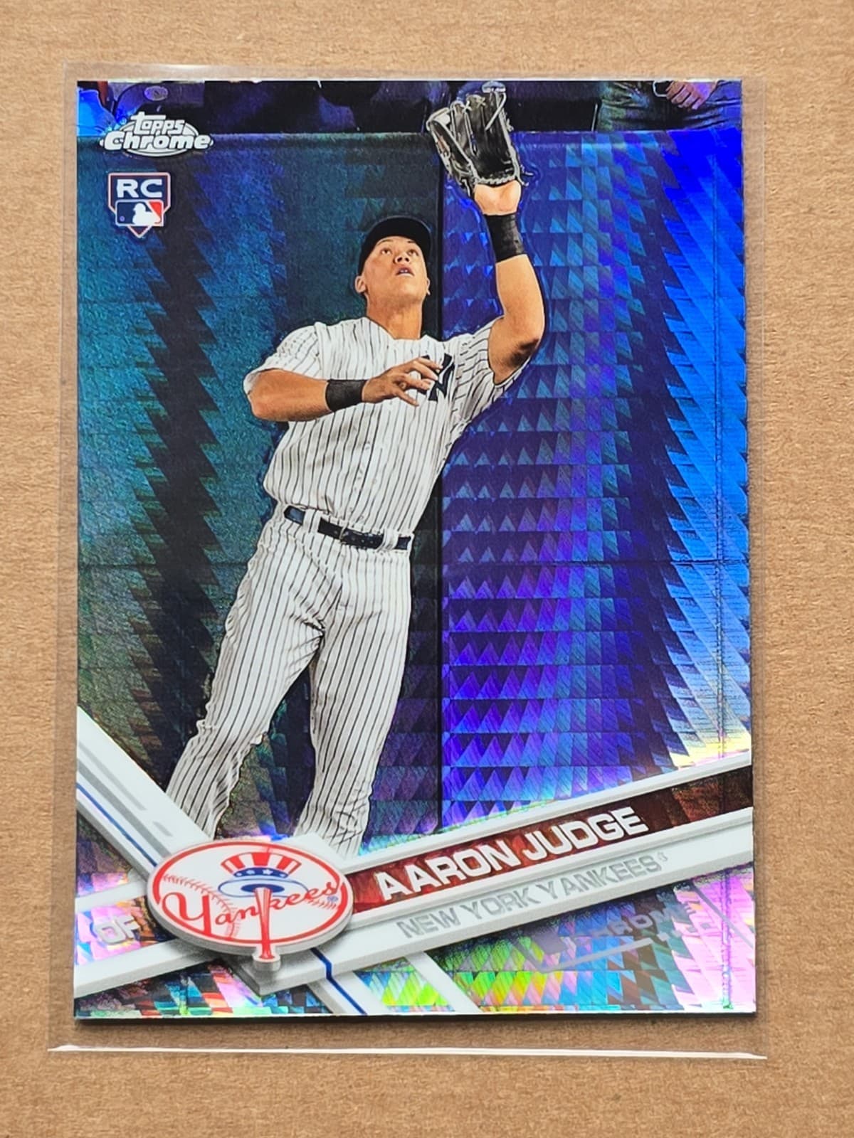 2017 Topps Chrome Baseball Aaron Judge Prizm Refractor Rookie Card.