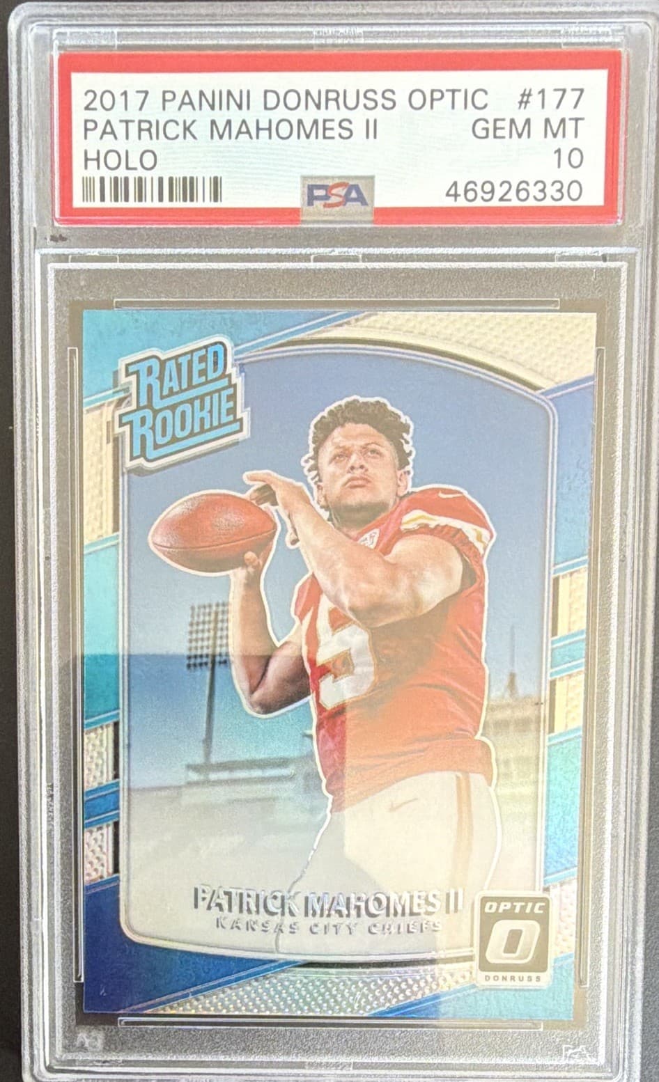Panini 2017 Donruss Optic Patrick Mahomes II #177 Rated Rookie Holo PSA 10
