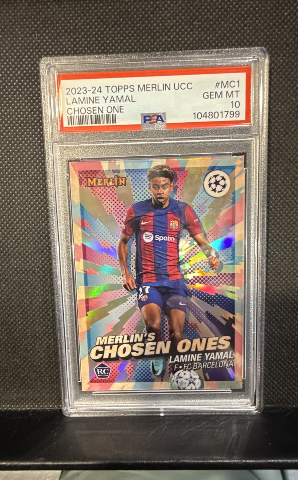 23-24 Topps Merlin Uefa Club Comp Merlin's Chosen Ones Lamine Yamal PSA 10