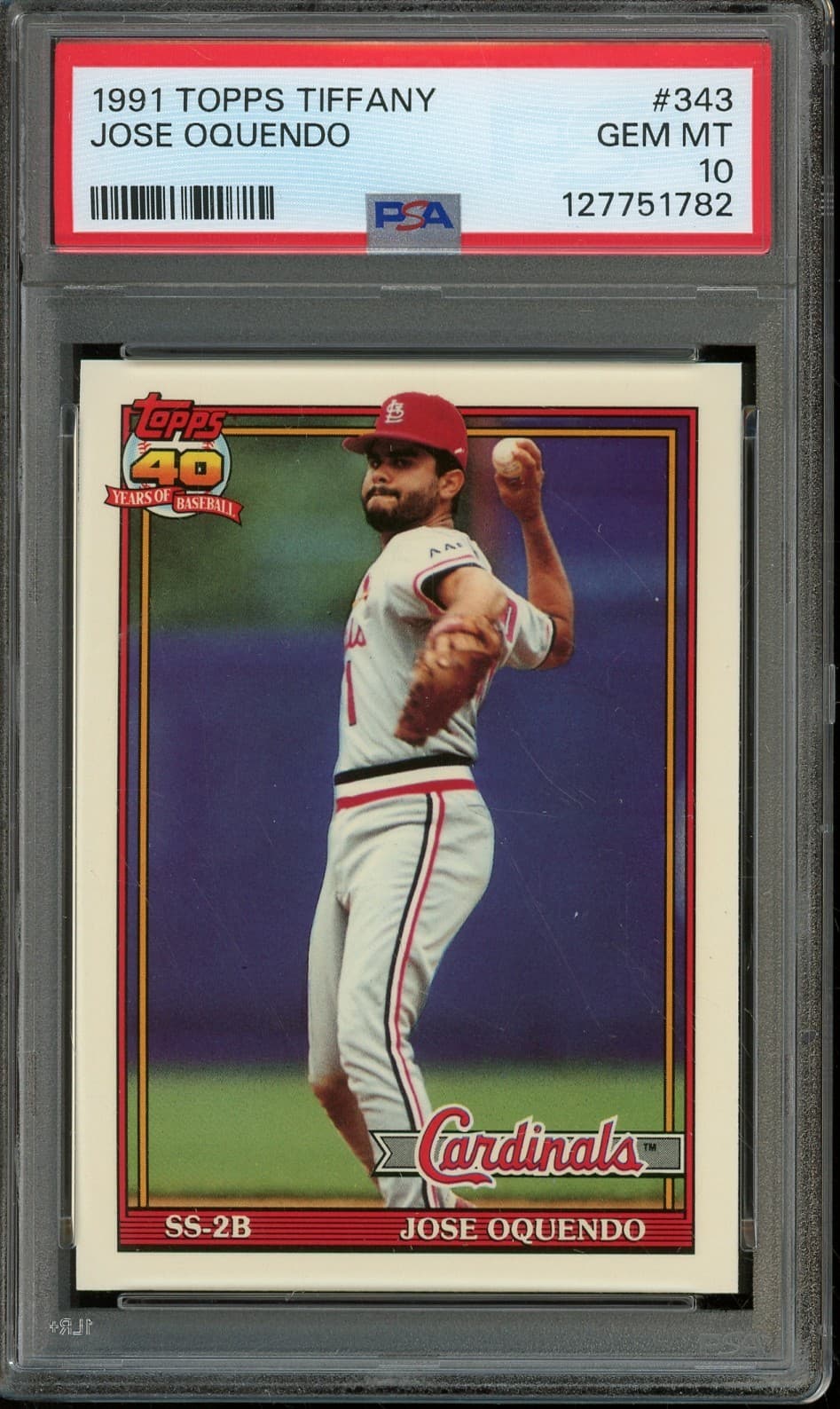 1991 TOPPS TIFFANY #343 JOSE OQUENDO GEM PSA 10