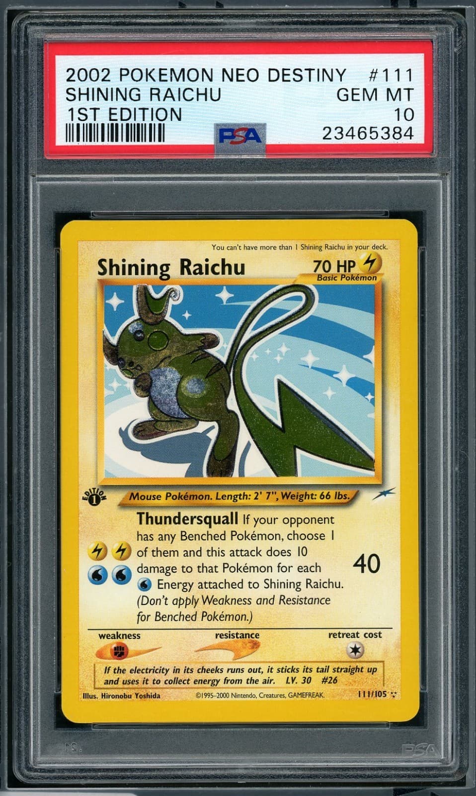 2002 Pokemon Shining Raichu 1st Edition Neo Destiny #111 Psa 10