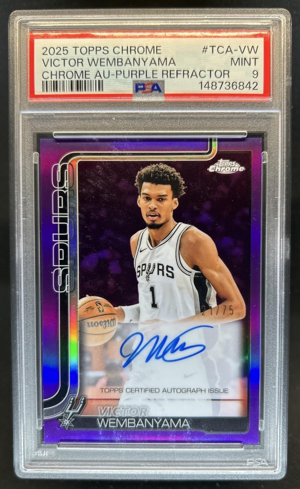 2025-26 Topps Chrome Victor Wembanyama Auto Purple Refractor #/75 Spurs PSA 9