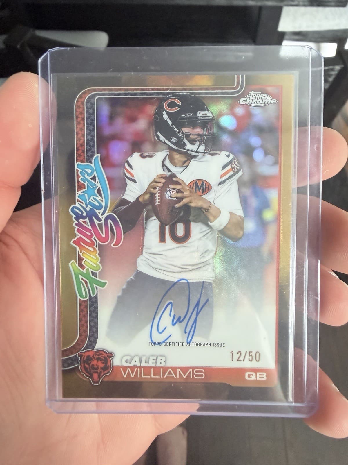 2025 Topps Chrome FSA-CW Caleb Williams Gold Refractor On Card Auto /50