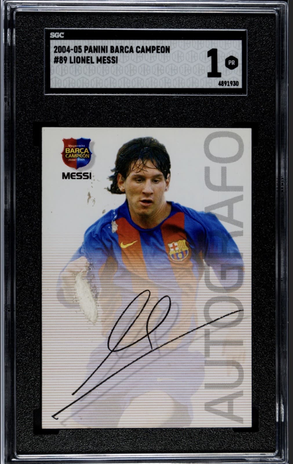 2004-05 Panini Megacracks Barca Campeon - Lionel Messi #89 - SGC 1 - POP 1