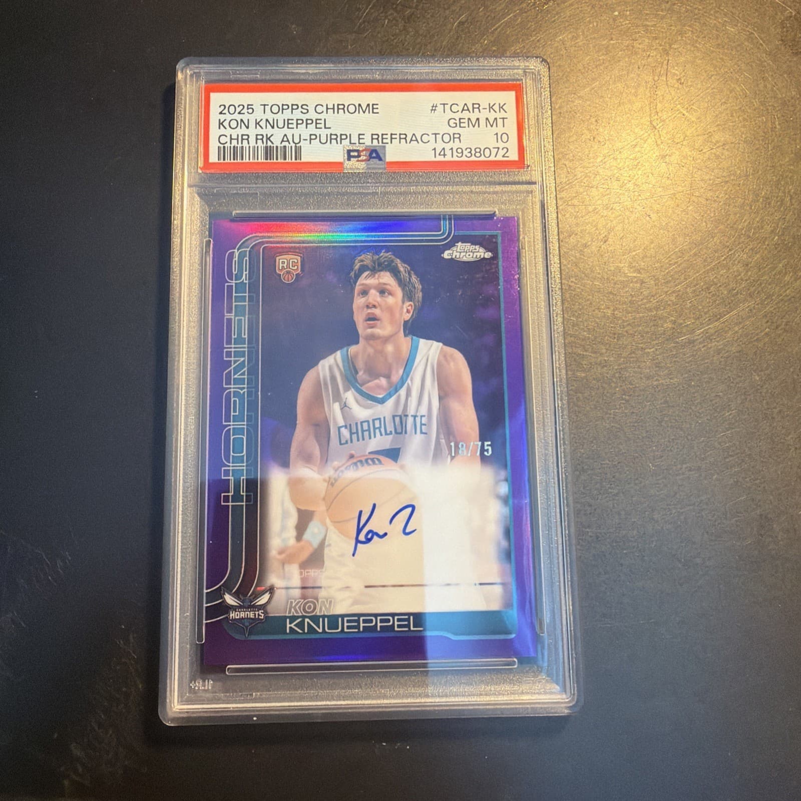 POP1 2025-26 Topps Chrome Kon Knueppel RC Auto Purple Refractor /75 PSA 10