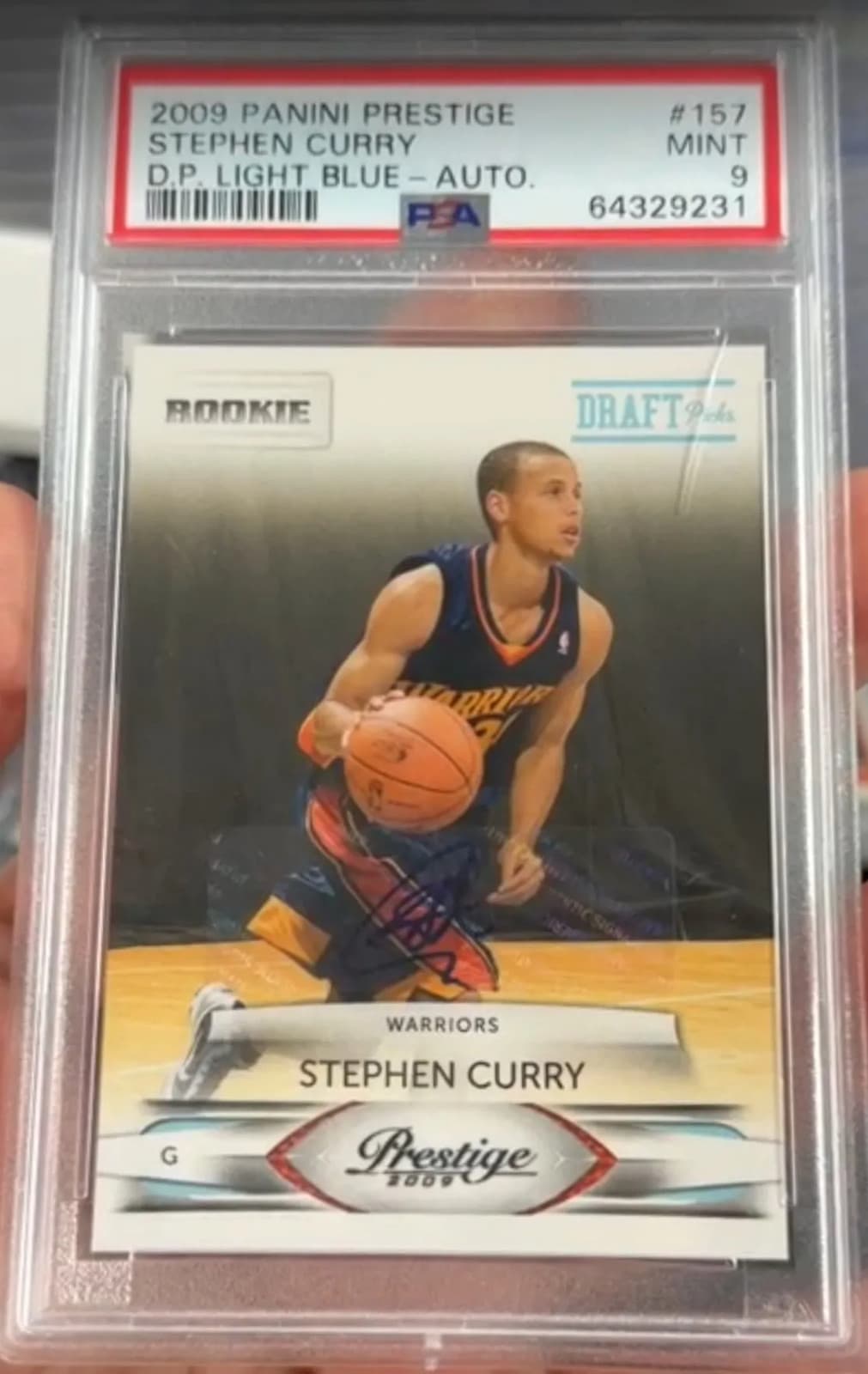 2009 Panini Prestige Stephen Curry #157 D. P. Light Blue Autograph PSA 9 # /100