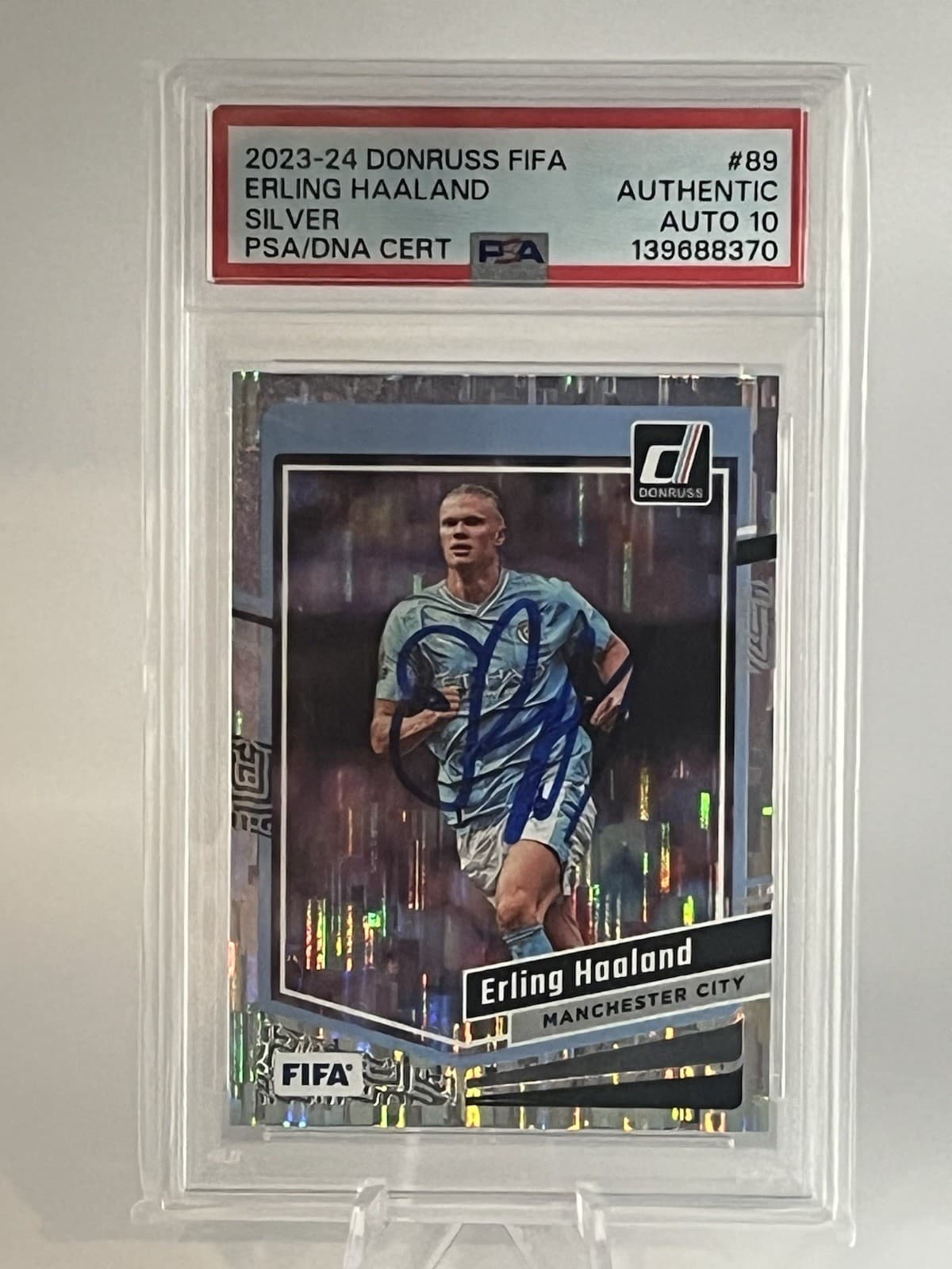 2023-24 Donruss FIFA Erling Haaland Silver #89 PSA Auto 10 139688370 MC