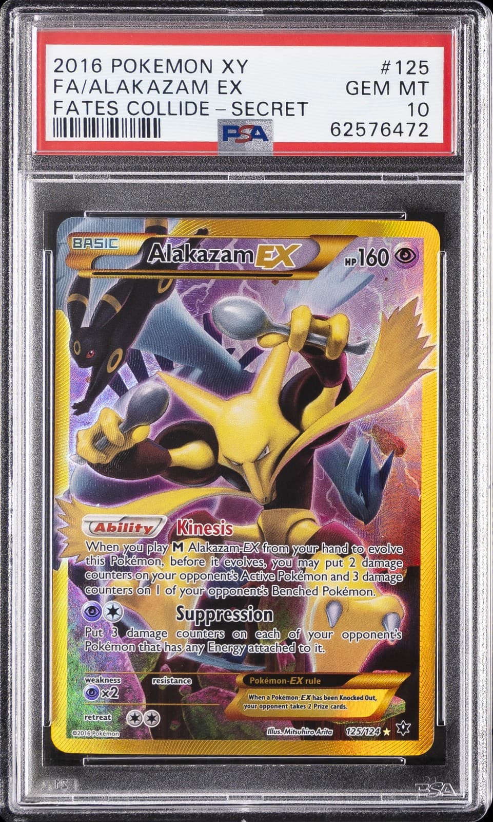 2016 Pokemon Xy Fates Collide Secret #125 Full Art/Alakazam Ex Psa 10