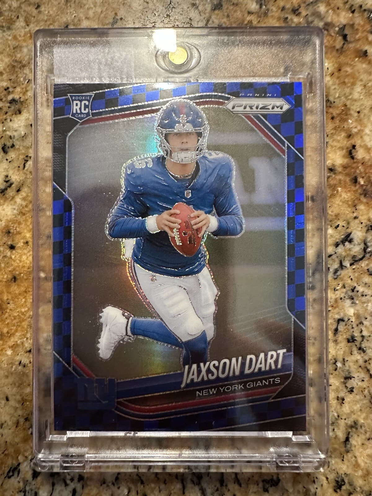 2025 Panini Prizm - Rookies Jaxson Dart #332 Black & Blue Checker Prizm (RC)