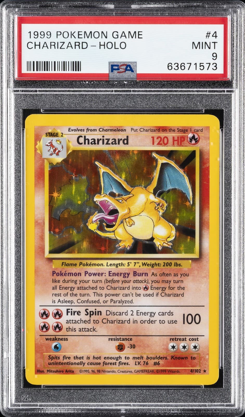 1999 POKEMON GAME #4 CHARIZARD-HOLO PSA 9