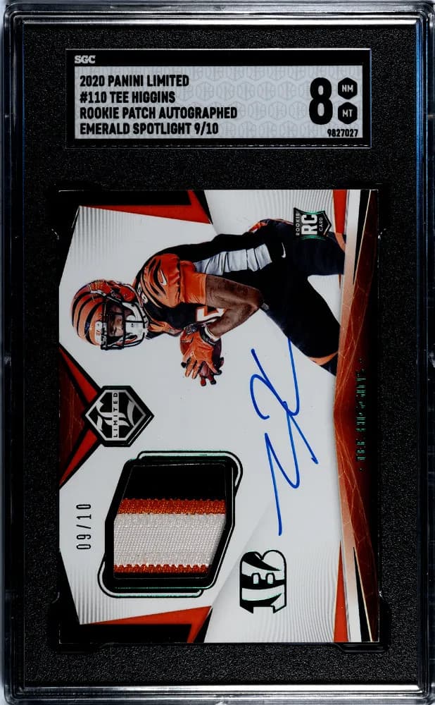 2020 Panini Limited Tee Higgins #110 Rookie Patch Auto Emerald Spotlight SGC 8