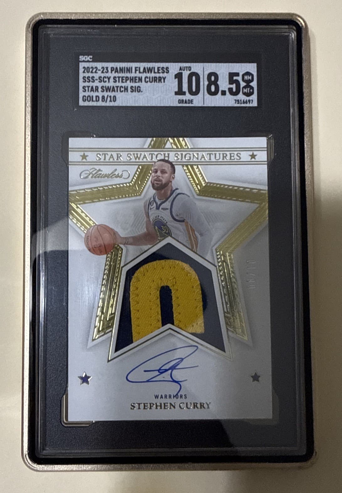 2022 FLAWLESS STEPHEN CURRY STAR SWATCH PATCH SIGNATURES GOLD AUTO /10 SGC 8/10
