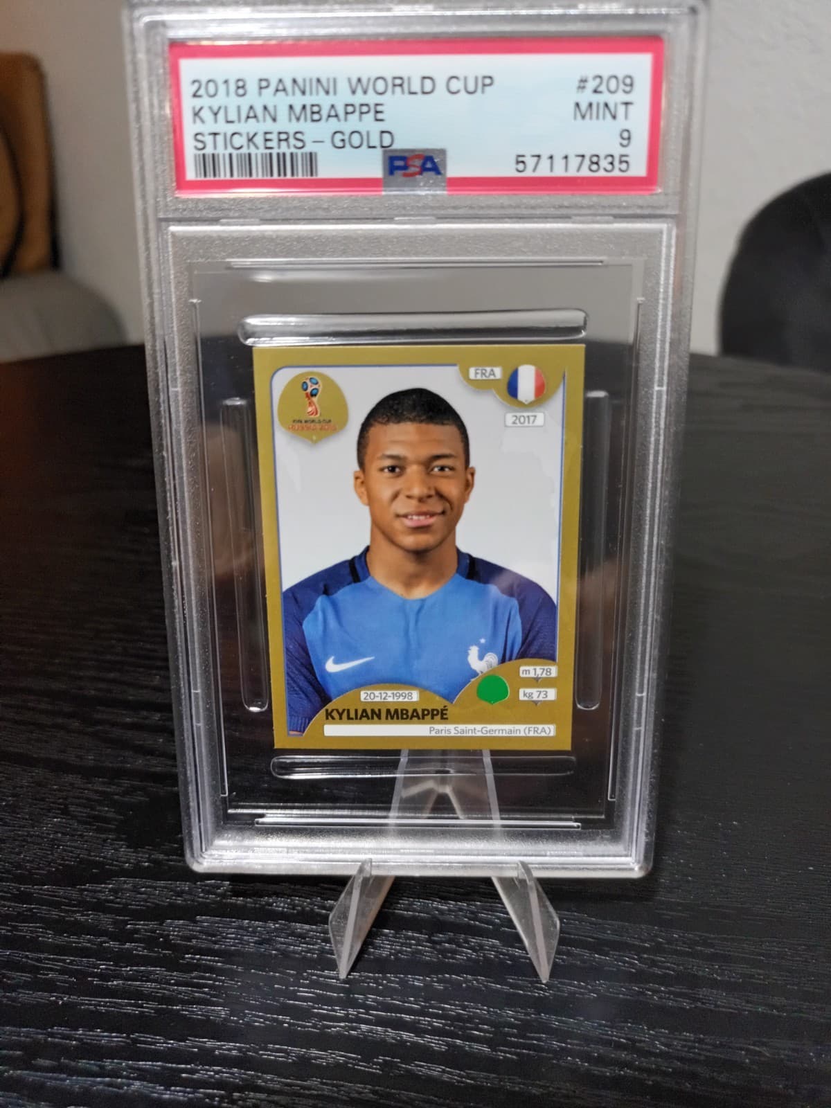Kylian Mbappe 2018 Panini World Cup Stickers Gold Rookie #209 PSA 9! FRANCE!