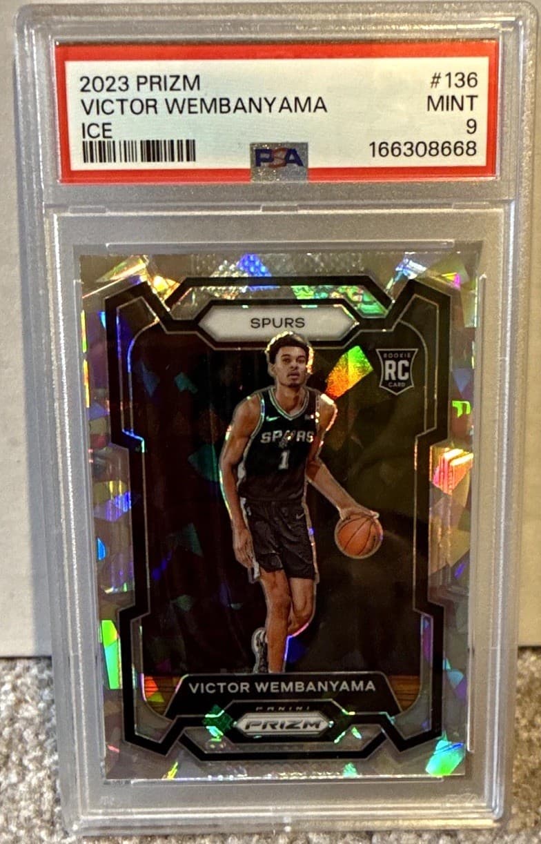 Panini 2023-24 Prizm Victor Wembanyama Spurs Ice Prizm RC #136 PSA 9