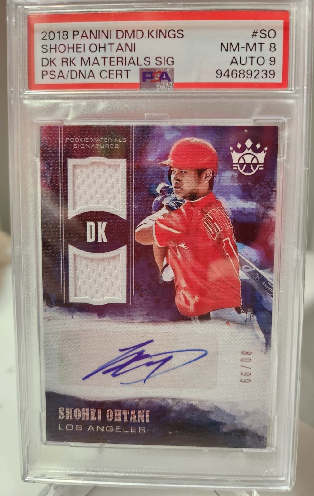 2018 Panini Dmd Kings Shohei Ohtani #SO Rookie Materials Signature 80/99 PSA 8