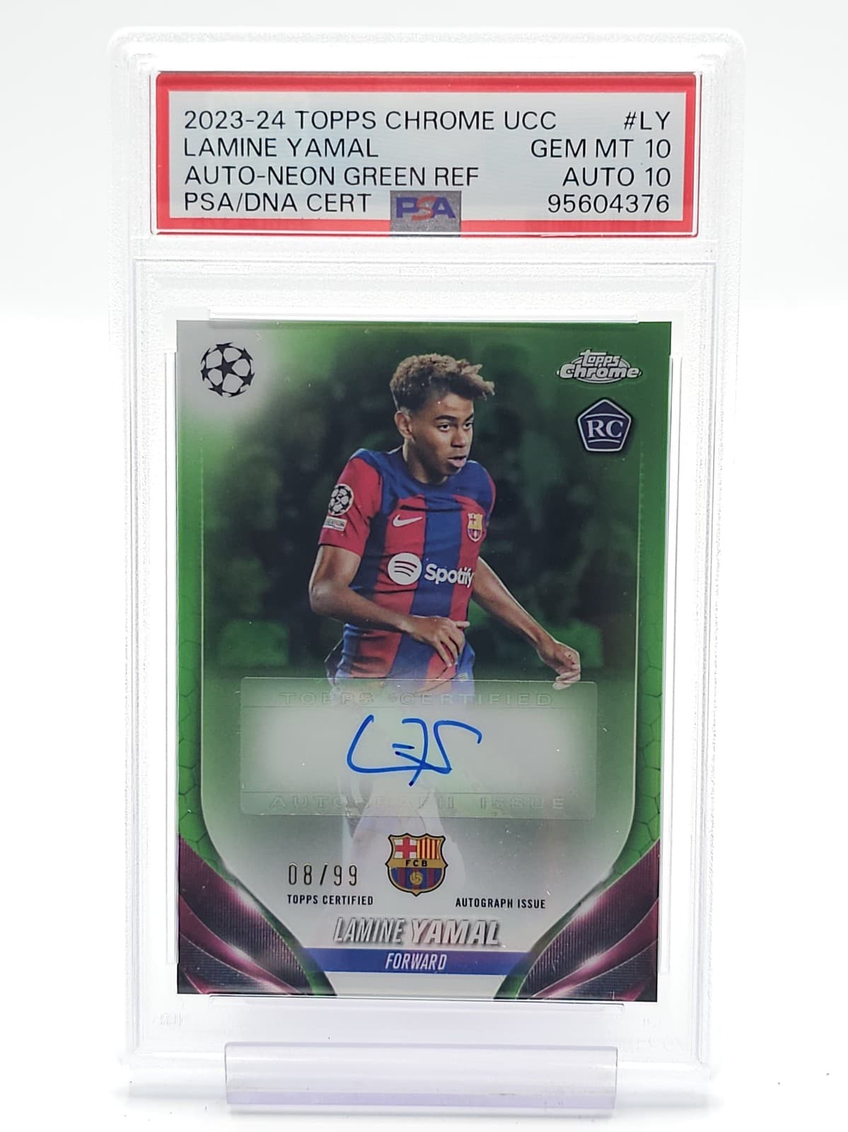 LAMINE YAMAL 2023-24 TOPPS CHROME UCC NEON GREEN ROOKIE AUTO /99 PSA 10 10 Q1778