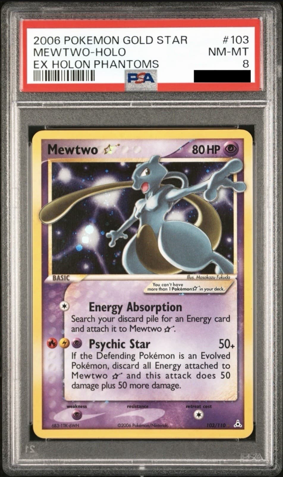 Pokemon Mewtwo Gold Star Holo 2006 Ex Holon Phantoms #103 Psa 8
