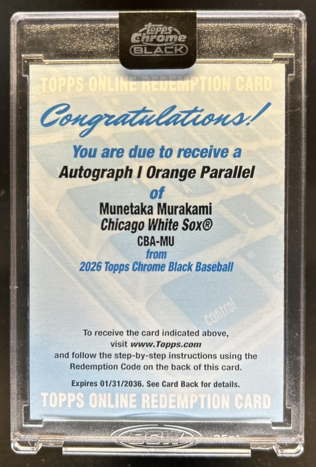 2026 Topps Chrome Black Munetaka Murakami Auto Orange Refractor #/25 White Sox