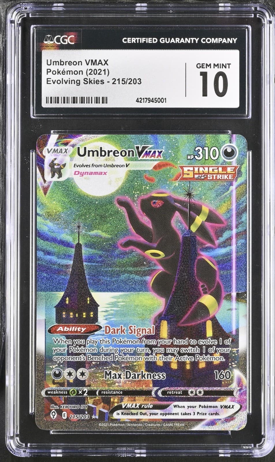 Pokemon Umbreon VMAX Secret Rare Alternate Art Holo CGC 10 Evolving Skies EN