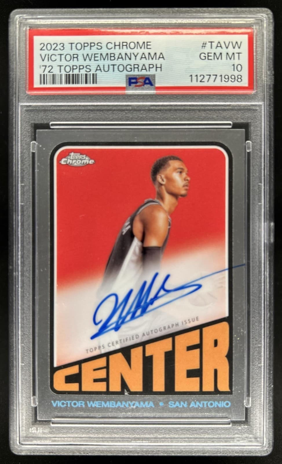 2023-24 Topps Chrome Victor Wembanyama 1972 Auto Rookie RC #TA-VW Spurs PSA 10