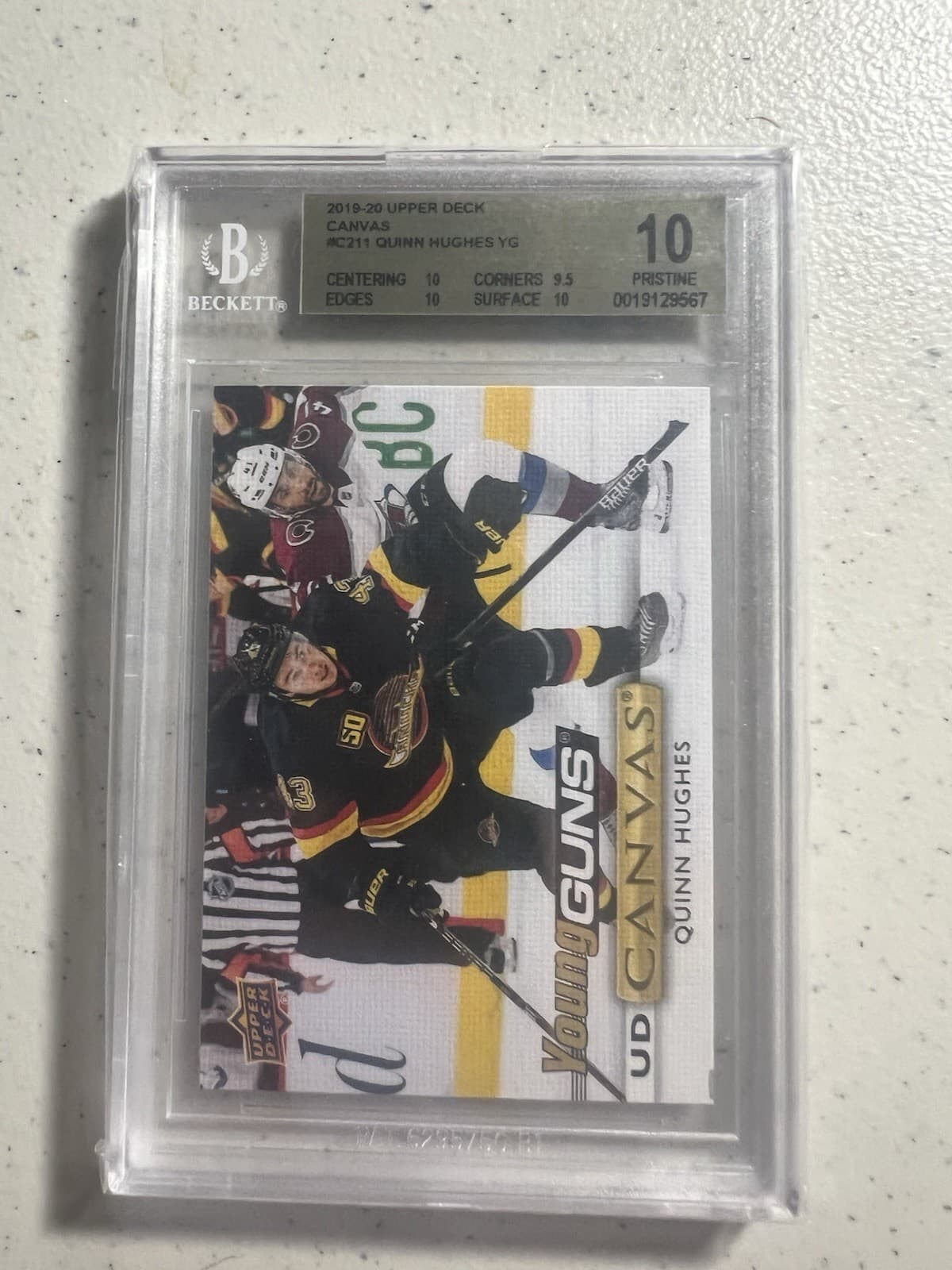 Quinn Hughes 2019-20 Upper Deck Young Guns Canvas RC BGS Graded 10 Pristine