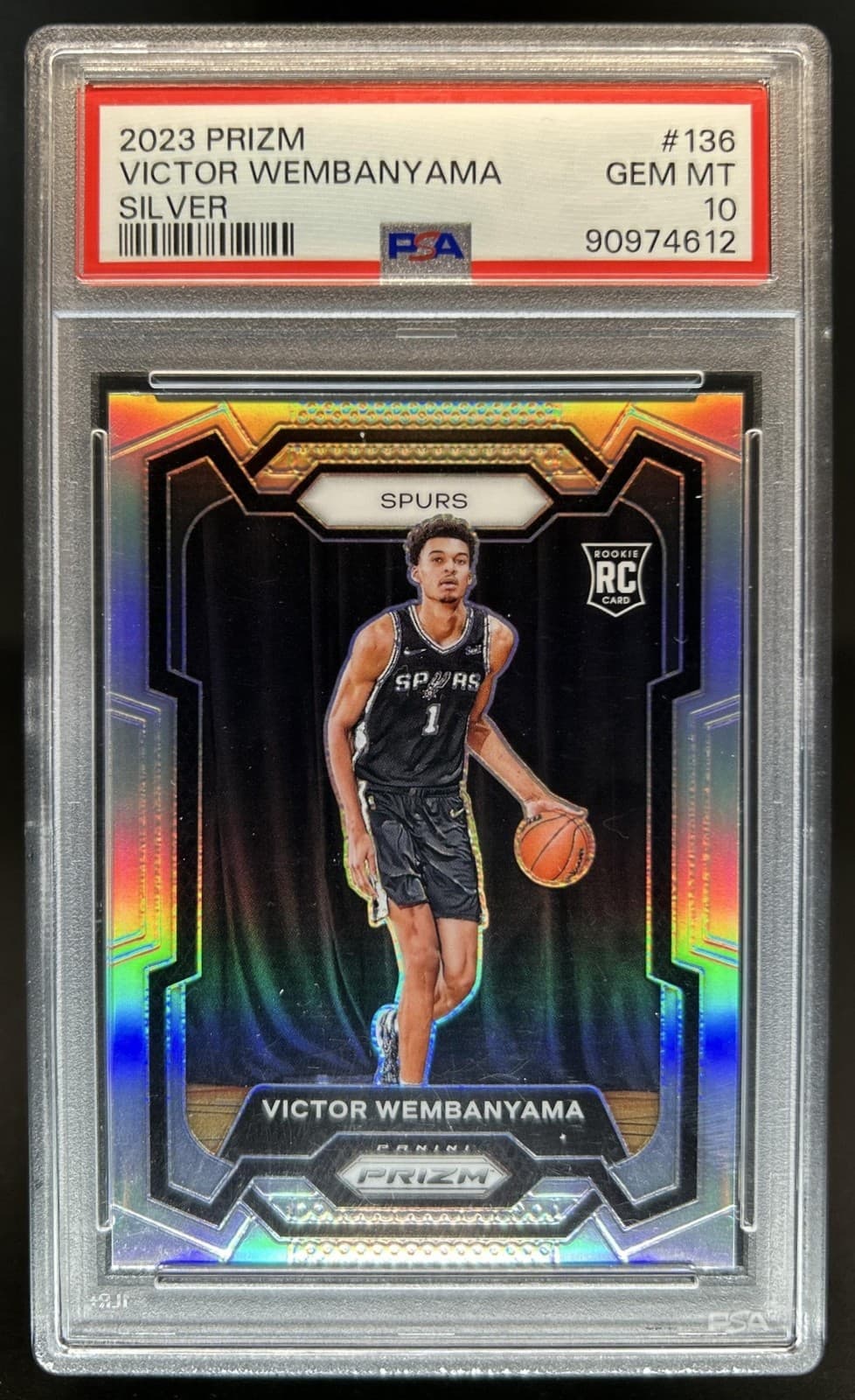 2023-24 Panini Prizm Victor Wembanyama RC Prizm Silver Rookie #136 Spurs PSA 10