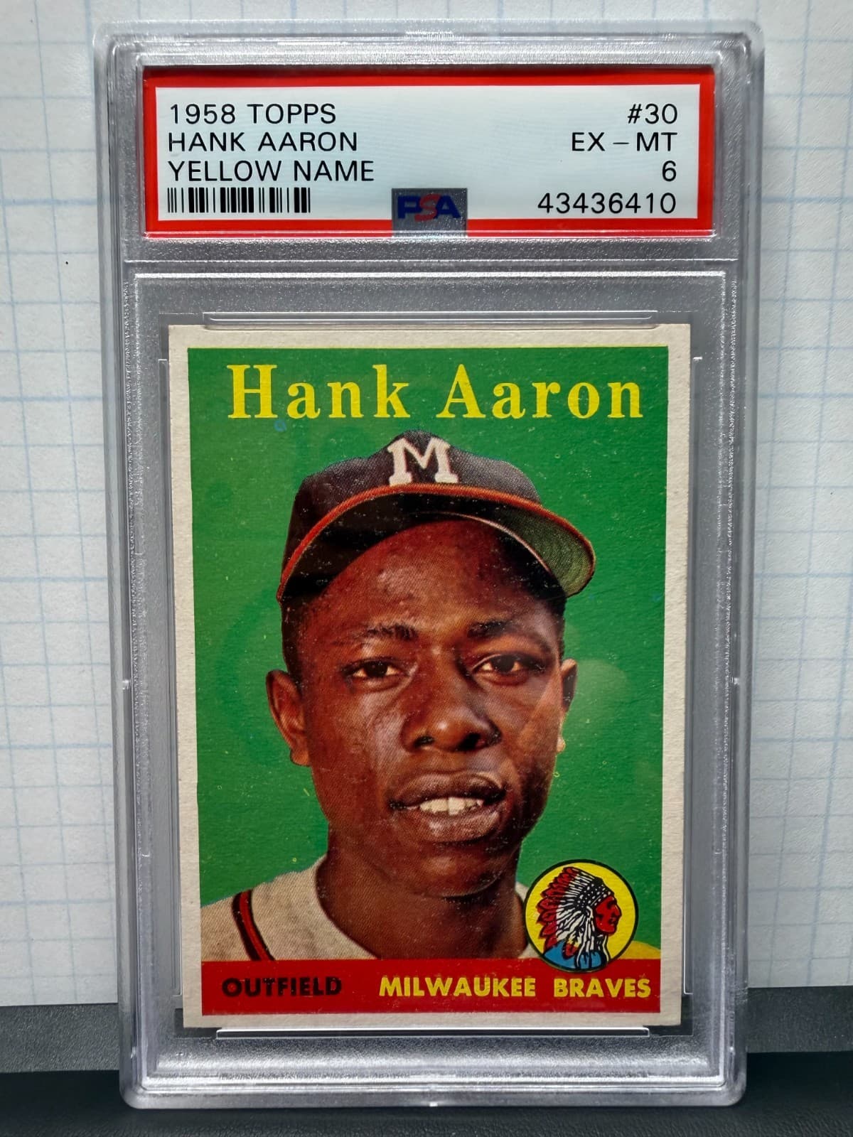 1958 Topps Hank Aaron 'Yellow Name' #30 ~ PSA 6 ~ Collection Sale 1/89