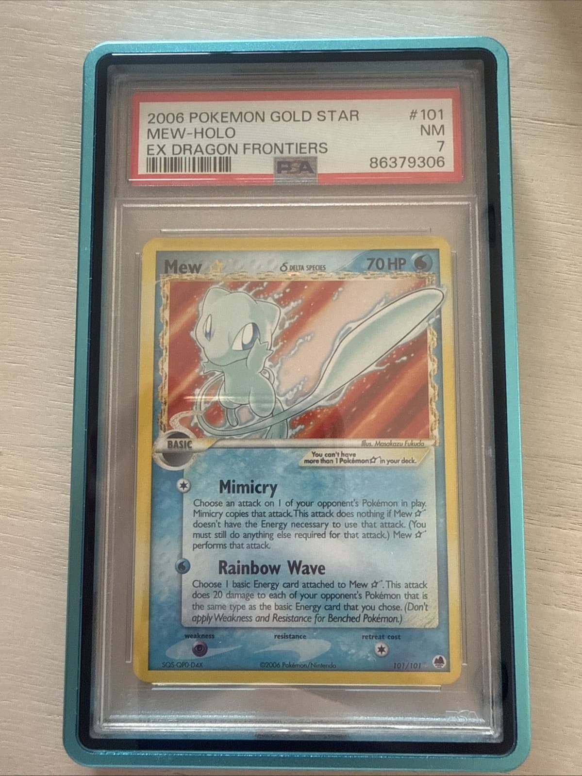 2006 Pokemon Gold Star EX Dragon Frontiers #101 Mew Holo PSA 7 NM