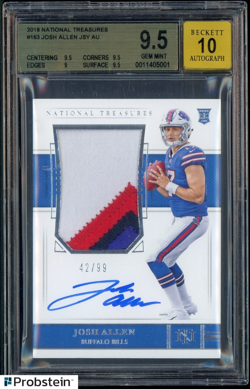2018 National Treasures #163 Josh Allen RC 4-Color Patch /99 BGS 9.5 w/ 10 AUTO