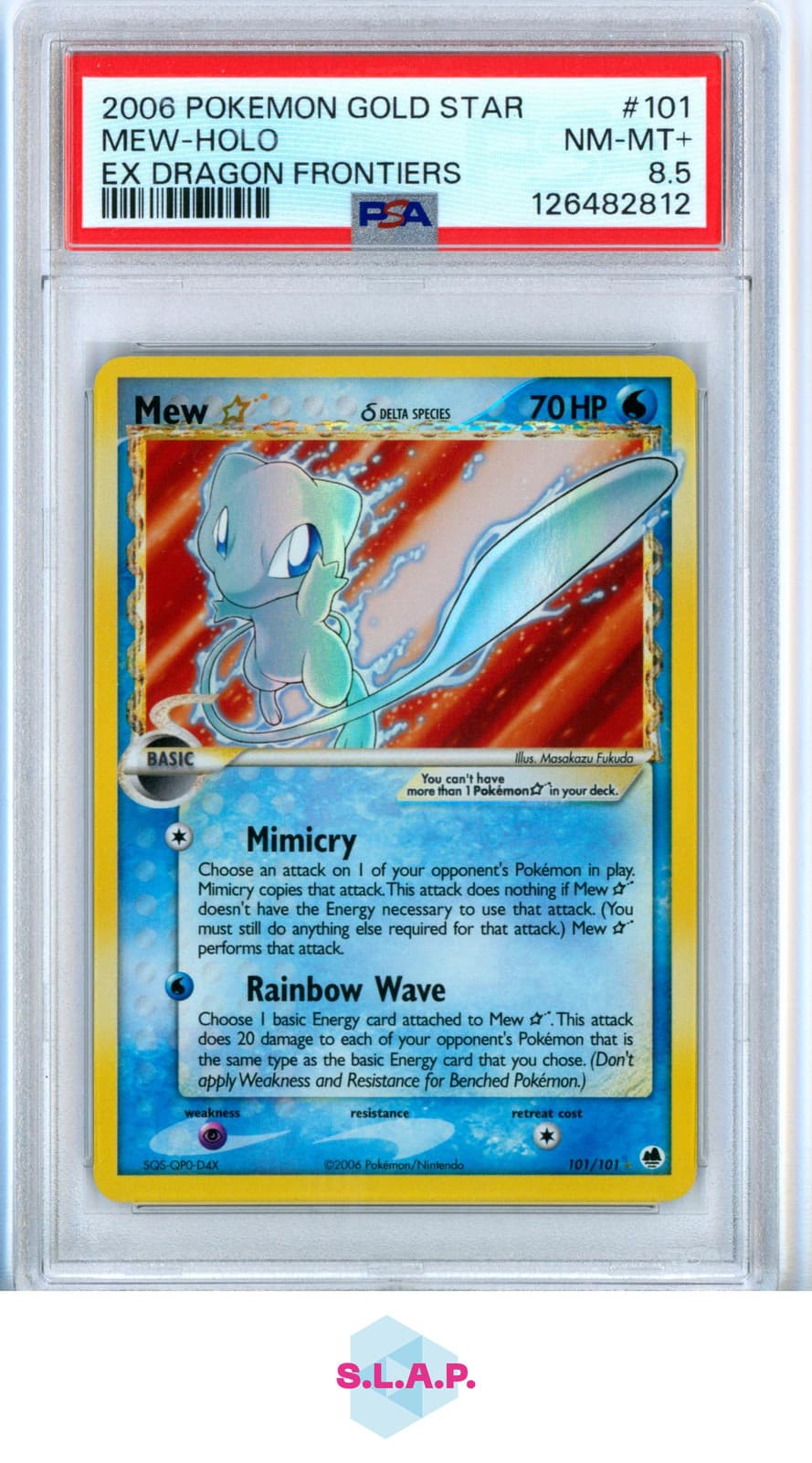 MEW-HOLO EX DRAGON FRONTIERS POKEMON EX GOLD STAR 2006 101 PSA 8.5