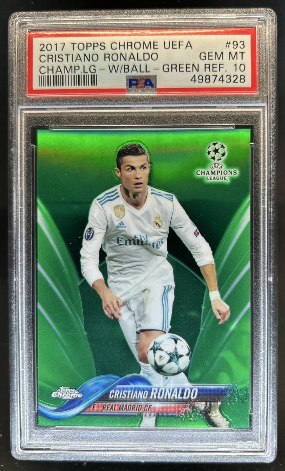 2017 Topps Chrome UEFA Cristiano Ronaldo Green Refractor #/99 Real Madrid PSA 10