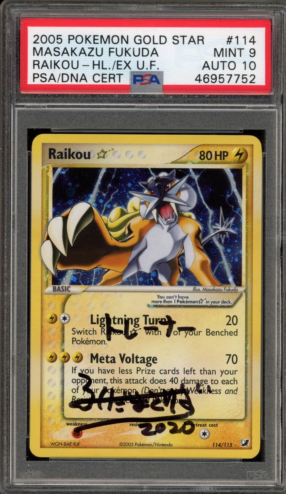 Pokemon Raikou Gold Star Masakazu Fukuda Auto 10 EX Unseen Forces #114 PSA 9